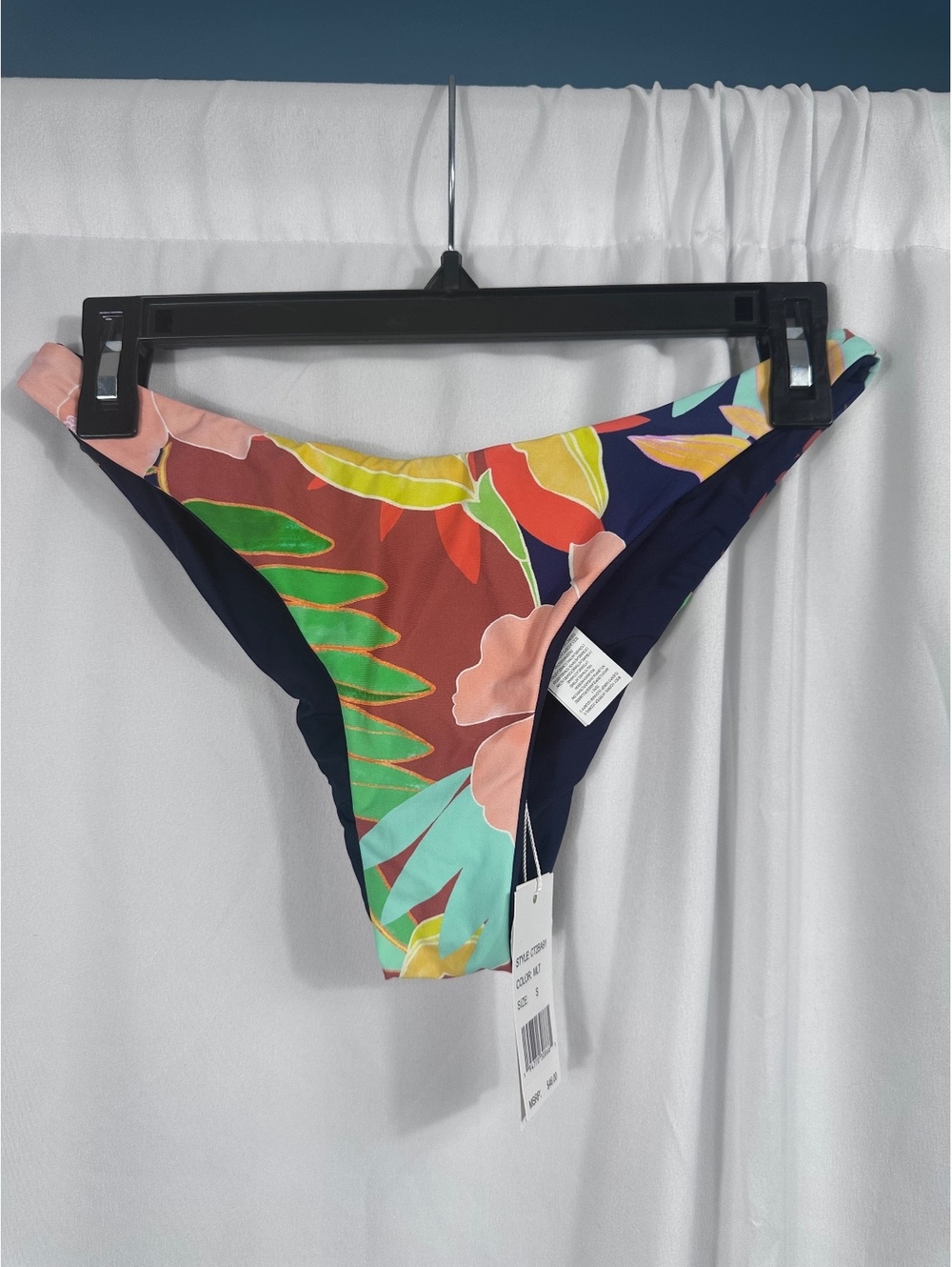 Citrus Reversible Bikini Bottom Size Small with Recycled Fabric - Floral Print